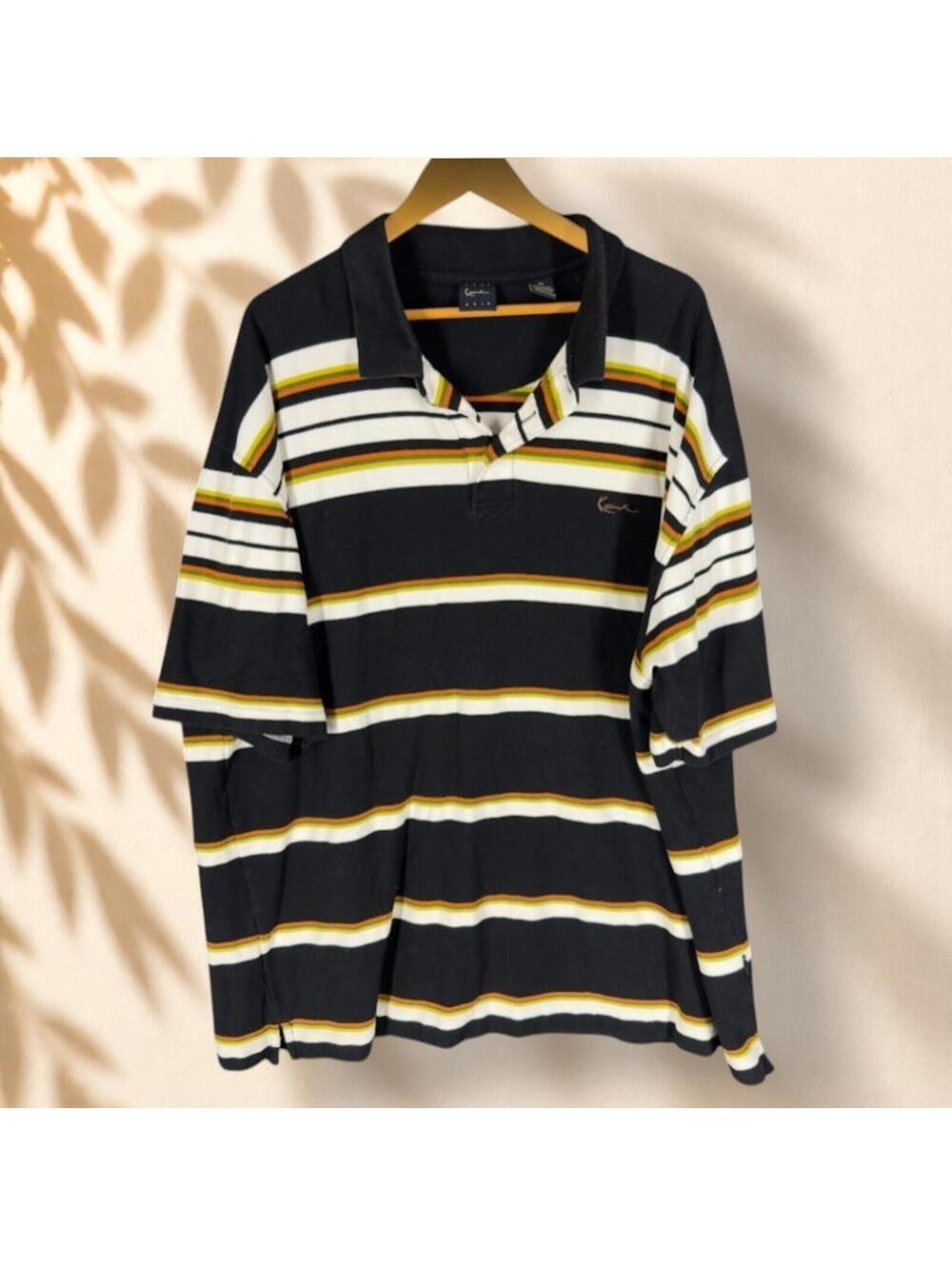 Kani Gold Polo Shirt Men 4X Big Black Striped Button Up Collared Short Sleeve